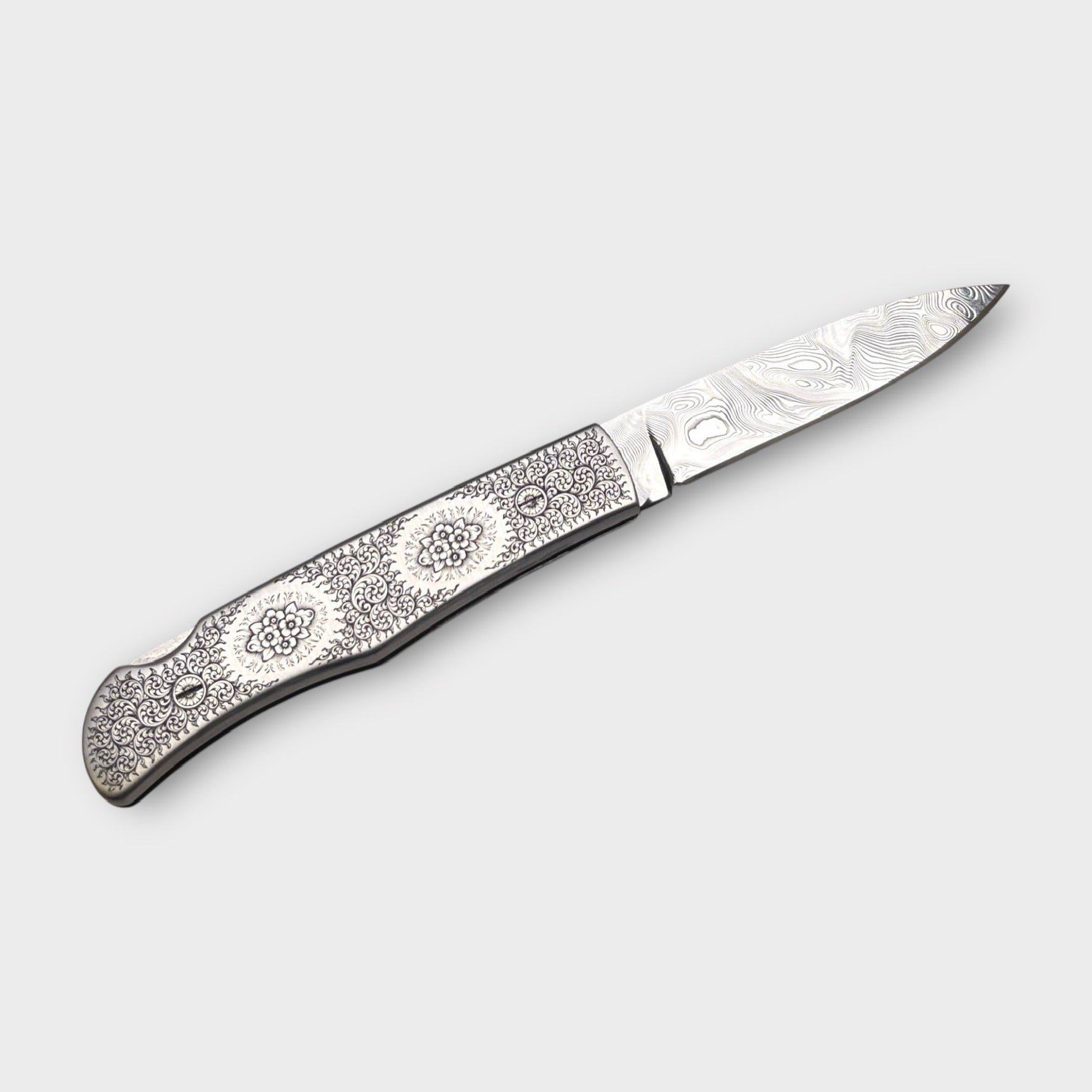 Marcus Hunt Small Rose & Scroll Engraved Folding Knife