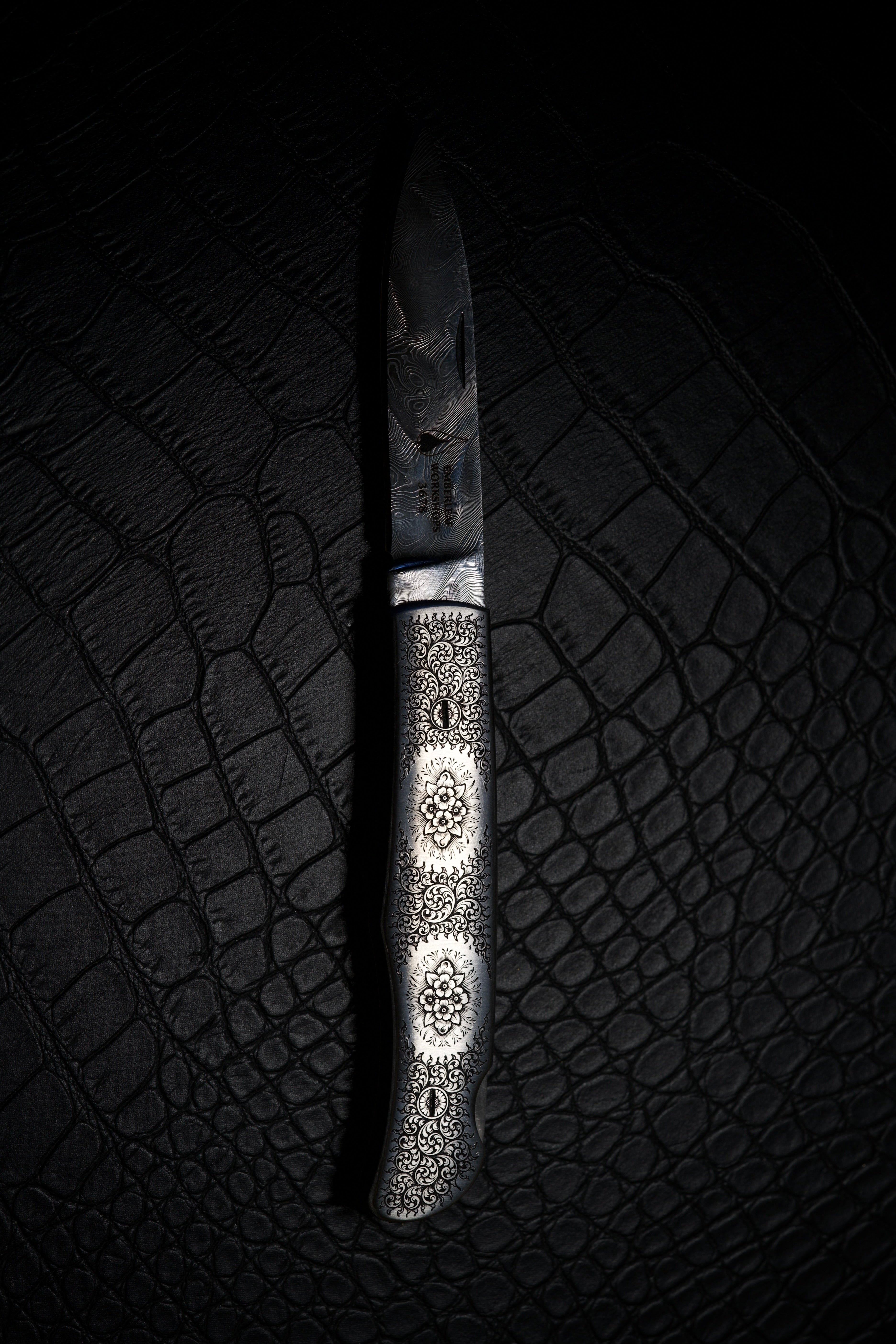 Marcus Hunt Small Rose & Scroll Engraved Folding Knife