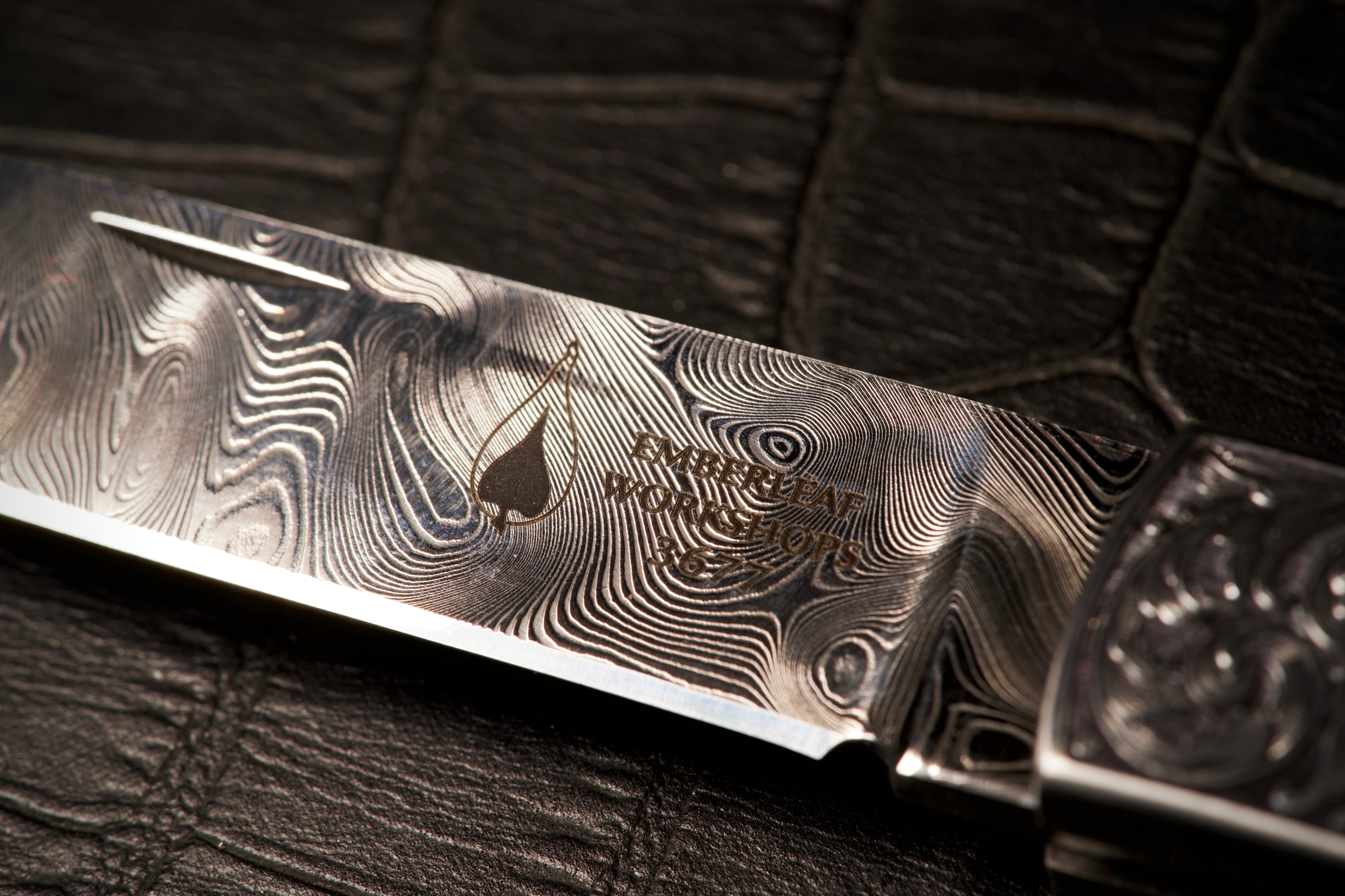 Marcus Hunt Large Acanthus Scroll Engraved Folding Knife