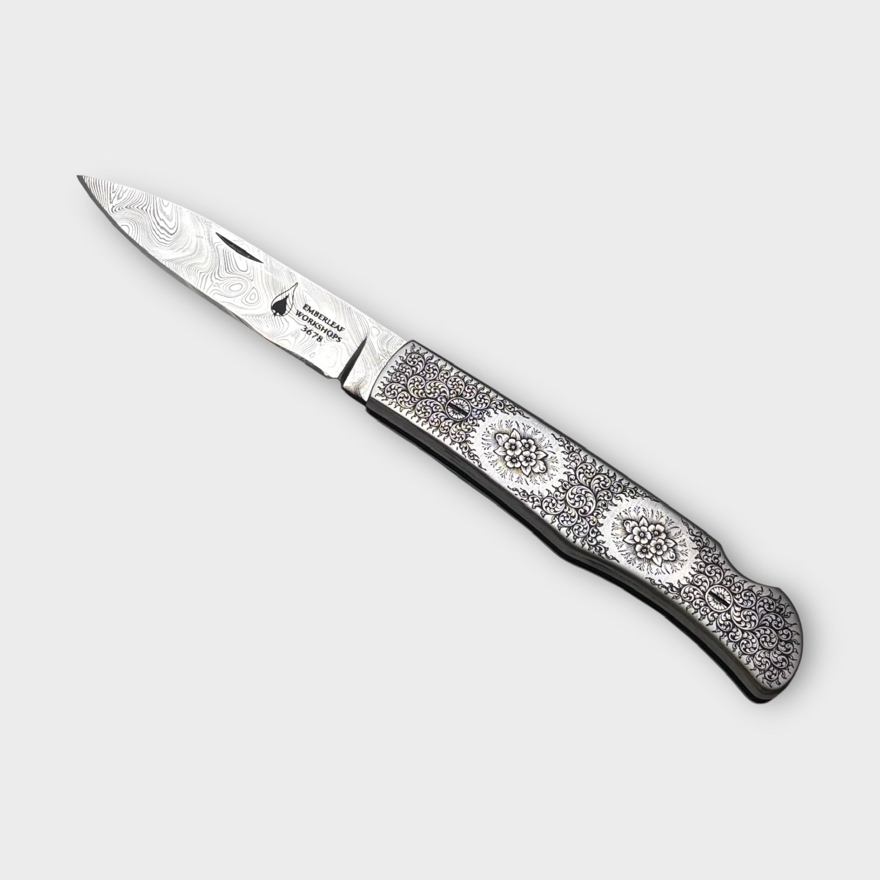 Marcus Hunt Small Rose & Scroll Engraved Folding Knife