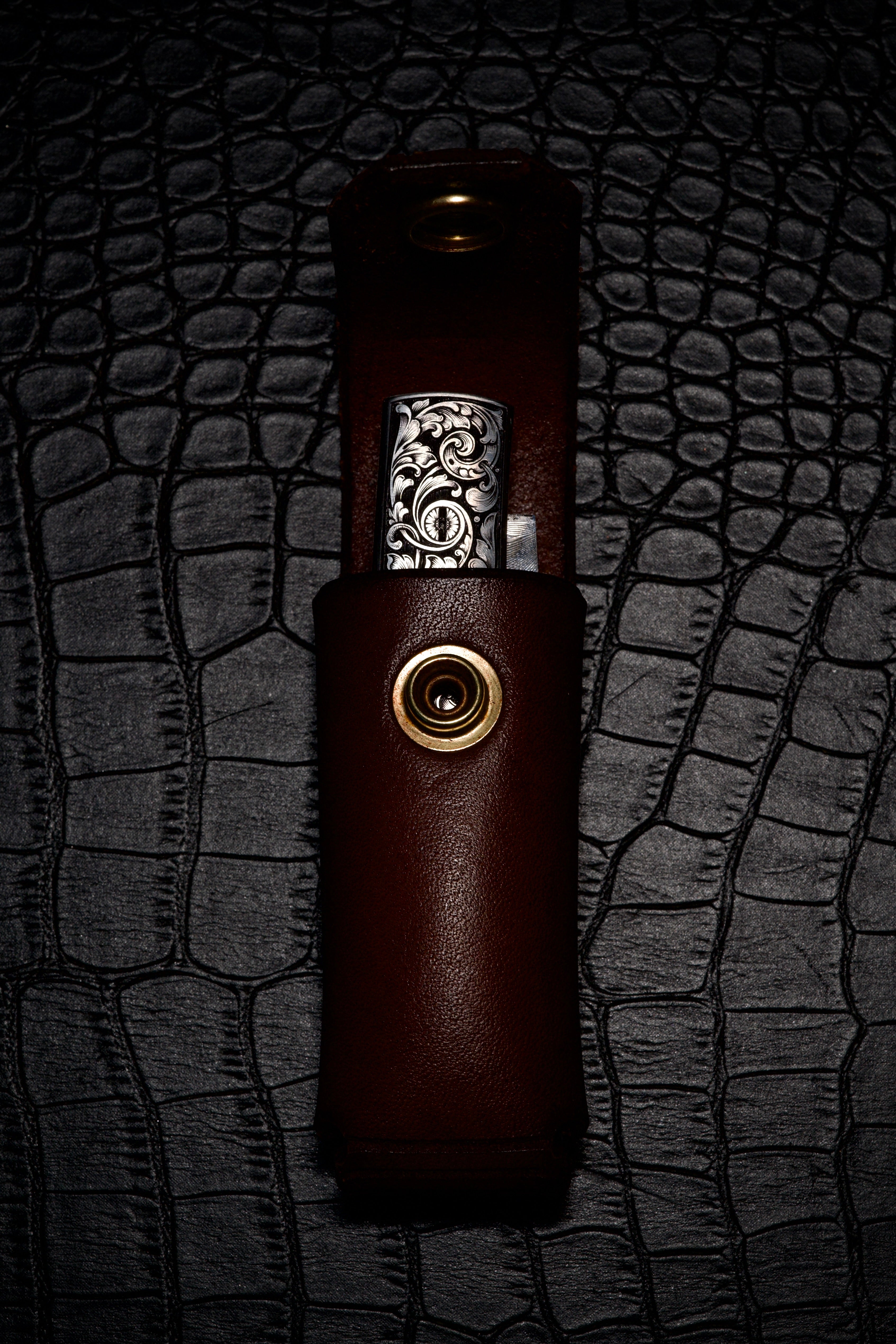 Marcus Hunt Large Acanthus Scroll Engraved Folding Knife