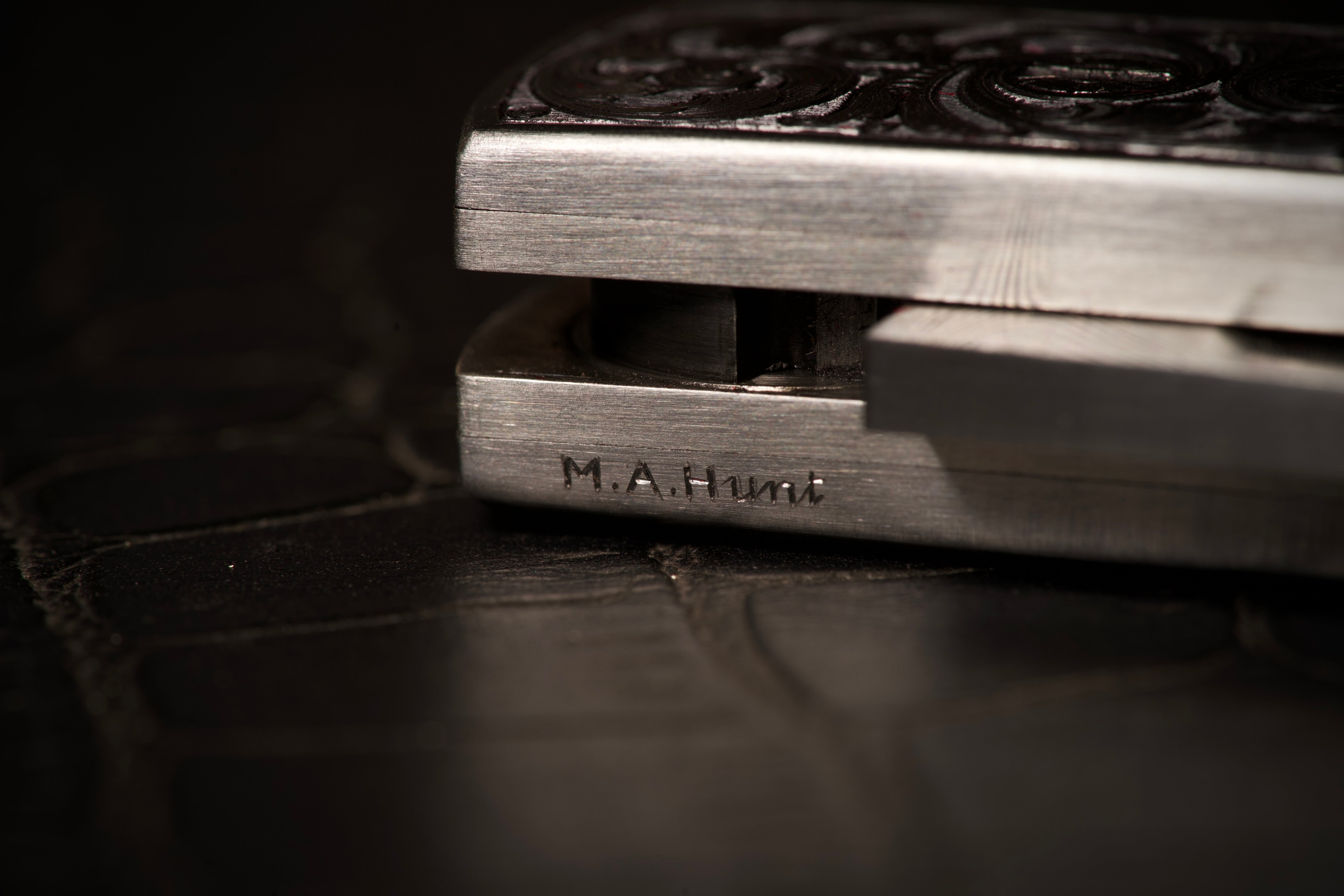 Marcus Hunt Large Acanthus Scroll Engraved Folding Knife