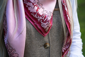 Pheasants and Scroll Square Silk Scarf Pink