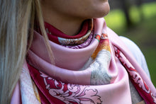 Load image into Gallery viewer, Pheasants and Scroll Square Silk Scarf Pink