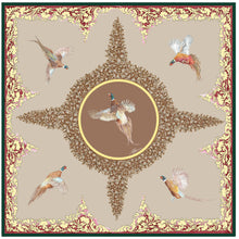 Load image into Gallery viewer, Pheasants and Scroll Square Silk Scarf Beige