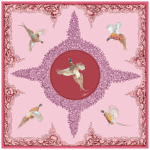 Load image into Gallery viewer, Pheasants and Scroll Square Silk Scarf Pink